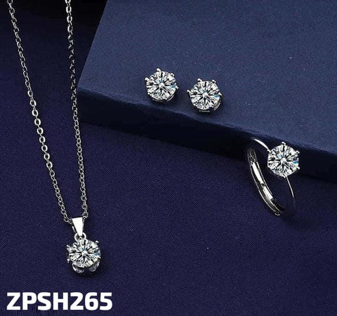 ZPSH265 DT Round Silver Stone Pendant Set