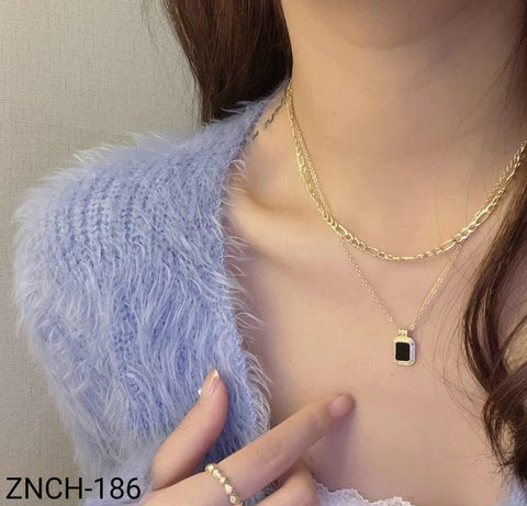 ZNCH186  Squared Layered Curb Chain Necklace