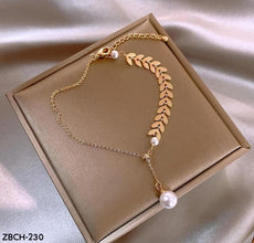 ZBCH230  Leaves/Pearl Chain Bracelet Adjustable