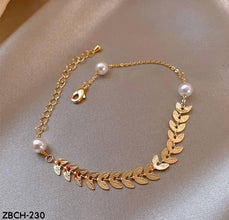 ZBCH230  Leaves/Pearl Chain Bracelet Adjustable