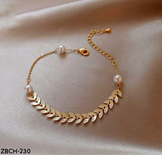 ZBCH230  Leaves/Pearl Chain Bracelet Adjustable