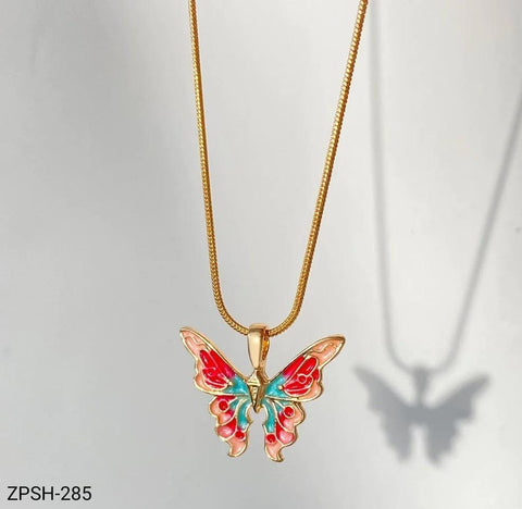 ZPSH285 DT Multi Painted Butterfly/Snake Chain Pendant